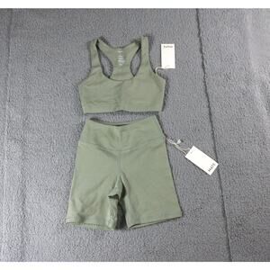 Mate The Label Sports Bra Biker Shorts Set Xs Green Stretch Organic Cotton New